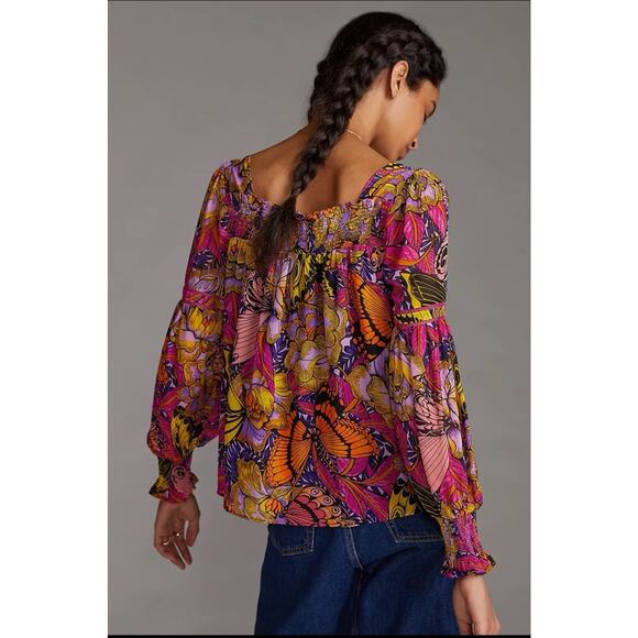 Anthropologie Alexandra Farmer Puff Sleeve Butterfly Blouse Pink Size S - Picture 3 of 10